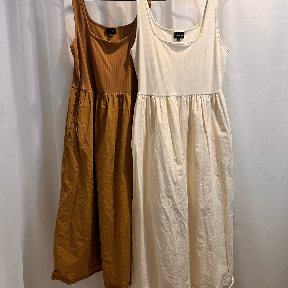 Who What Wear bundle of 2 Midi Dresses in Cream and Brown